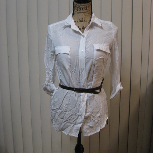 NWT Wet Seal white belted button up shirt top XS extra small - Picture 1 of 6